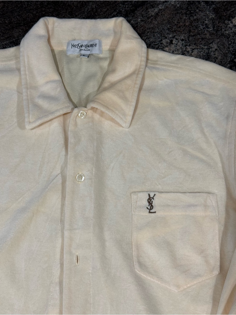 Yves Saint Laurent Vintage Men's Cream Terry Cloth Button-Up Shirt